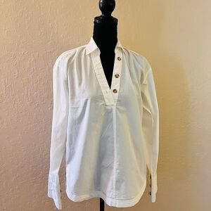 Anthropologie Maeve Henley Popover Shirt in white cotton poplin